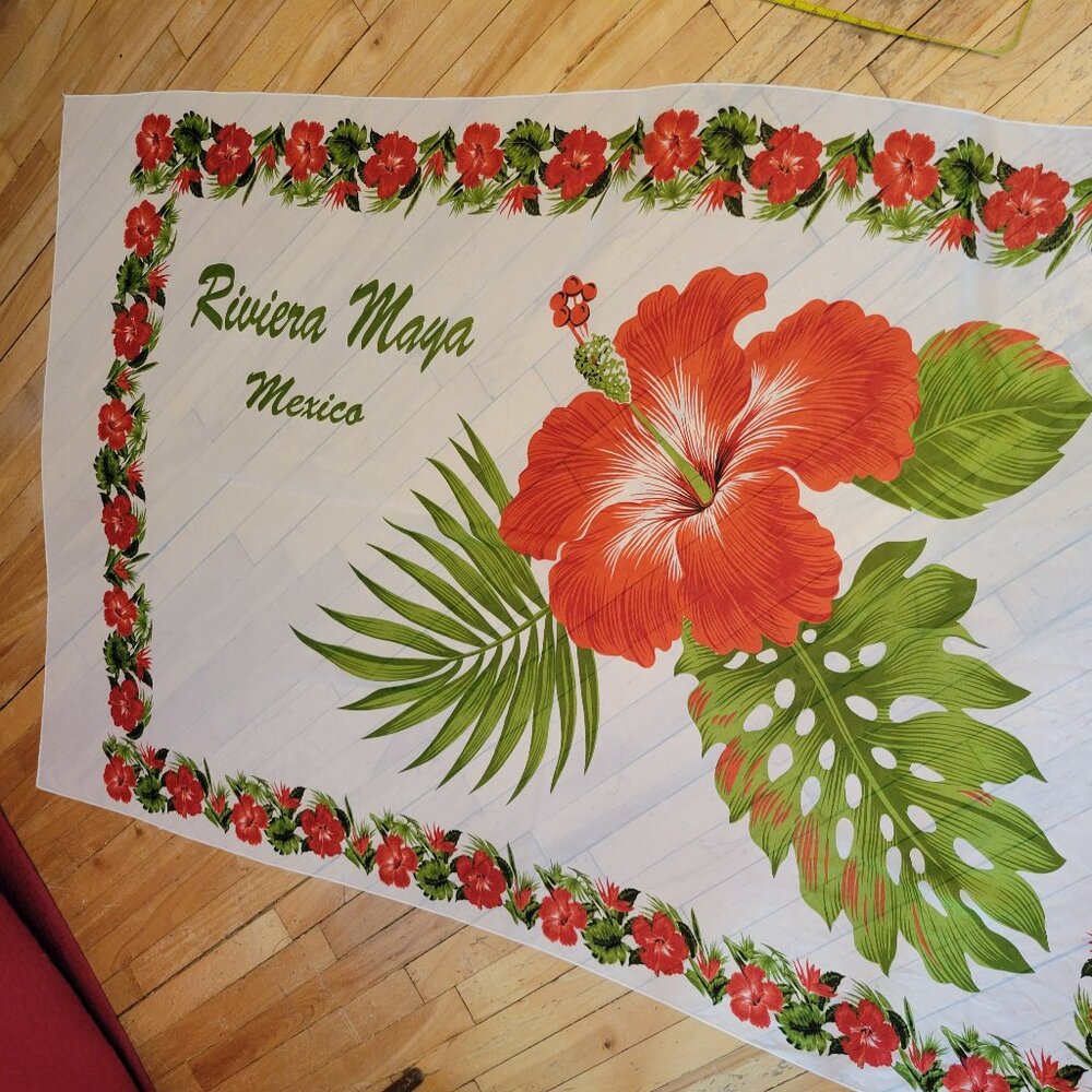 Tropical Pareo Sarong Riviera Maya Mexico Red Hibiscus Beach